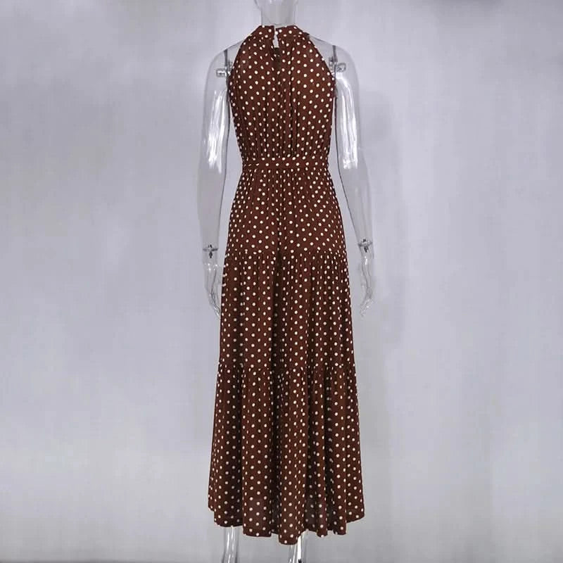 Summer Floral Print Halter Neck Dresses For Women Sleeveless Leace-up Long Dress Casual Beach Holiday Vestidos Female Clothing - M & M Global