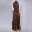 Summer Floral Print Halter Neck Dresses For Women Sleeveless Leace-up Long Dress Casual Beach Holiday Vestidos Female Clothing - M & M Global