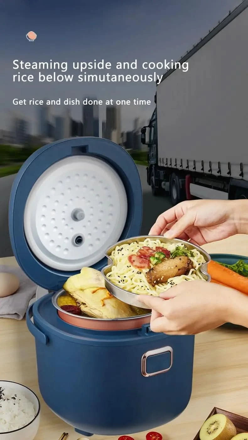 Mini Rice Cooker, 2L Portable Travel Rice Cooker For Car/Truck/Home, 12V/24V/110V Small Rice Cooker with Steam Tray(Blue) - M & M Global