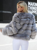 DEAT Fashion Orange Imitation Fox Fur Grass Coat Women's Round Neck Plush Thick Jacket Winter New 7A1578