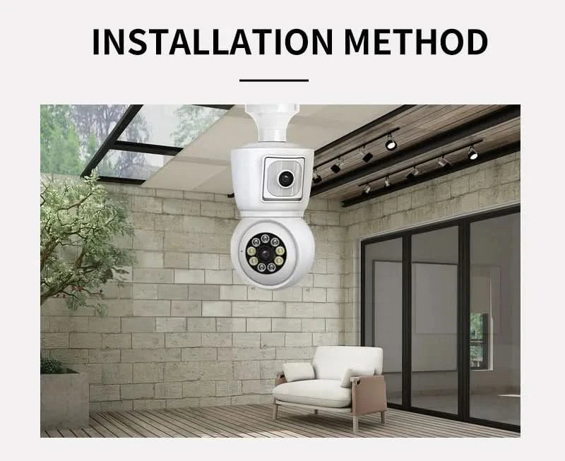 ICSEE 4K 8MP E27 Bulb WiFi Camera Dual Lens Dual Screen Auto Tracking Two Way Audio Color Night Vision Outdoor Security Camera - M & M Global