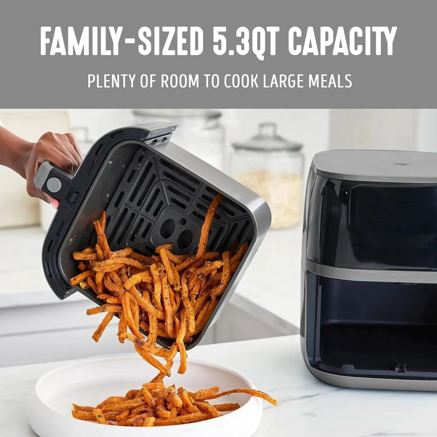 Compact Electric Air Fryer Oven, 5.3 QT, PFAS-Free Ceramic Nonstick Drawer, 8 One Touch Digital Display, Easy View Window, Auto - M & M Global
