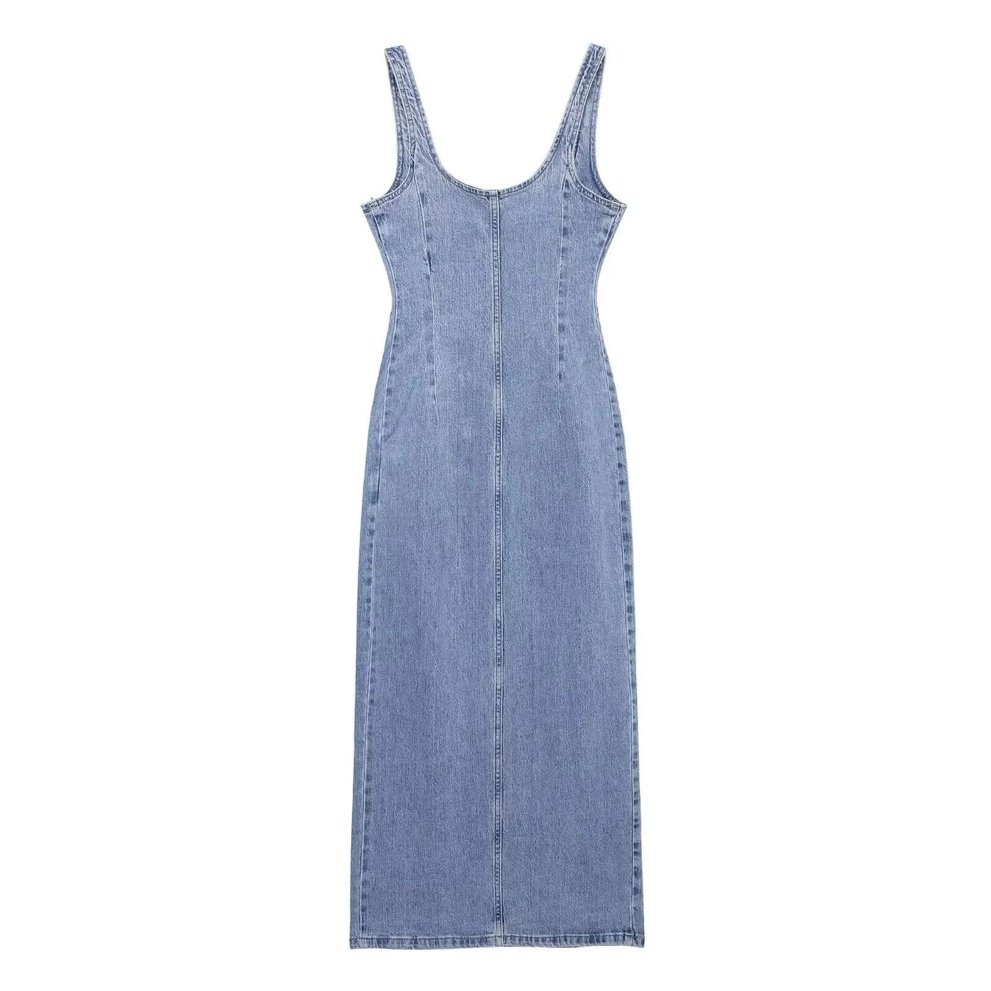TRAFSHE Summer Ladies Zipper Denim Dress Women Elegant Spaghetti Strap Sexy O-Neck Vintage Casual Female Sling Mid-Long Dress ﻿ - M & M Global