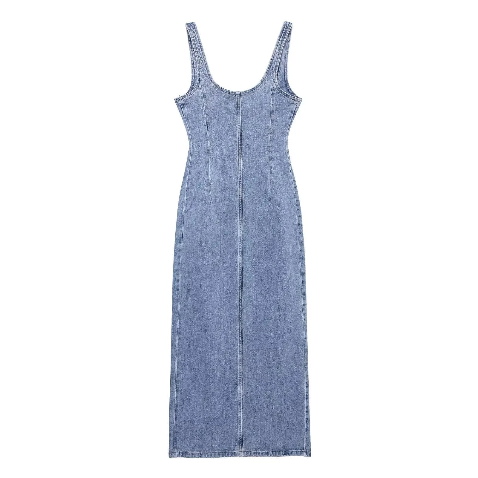 TRAFSHE Summer Ladies Zipper Denim Dress Women Elegant Spaghetti Strap Sexy O-Neck Vintage Casual Female Sling Mid-Long Dress ﻿ - M & M Global
