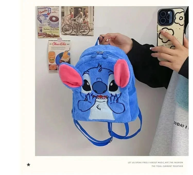 New Disney Plush Backpack Ins Japanese Blue Stitch Funny Cartoon Large-Capacity Student Backpack Kindergarten Bag Child Gift - M & M Global