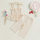 Adorable Toddler Girl Sleeveless Top and Shorts Set with Cute Bow Embroidery Detail - Summer Outfit for Little Princesses - M & M Global