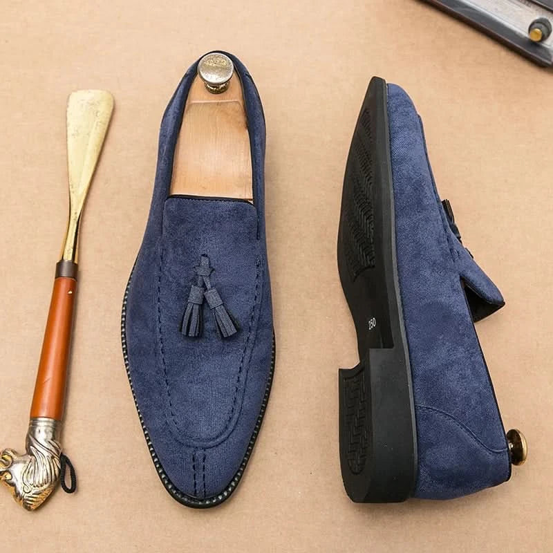 Men's Loafers Brand Suede Leather Shoes Vintage Slip-on Classic Casual Men Driving Shoes Wedding Male Dress Shoes Tassel pointed - M & M Global