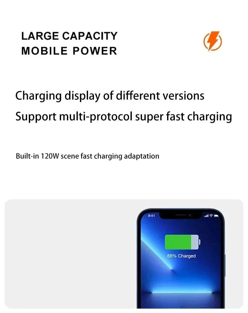 200000mAh Portable Power Bank External Battery High-capacity 120W Super Fast Charging LED Digital Display For Phone Durable Hot - M & M Global