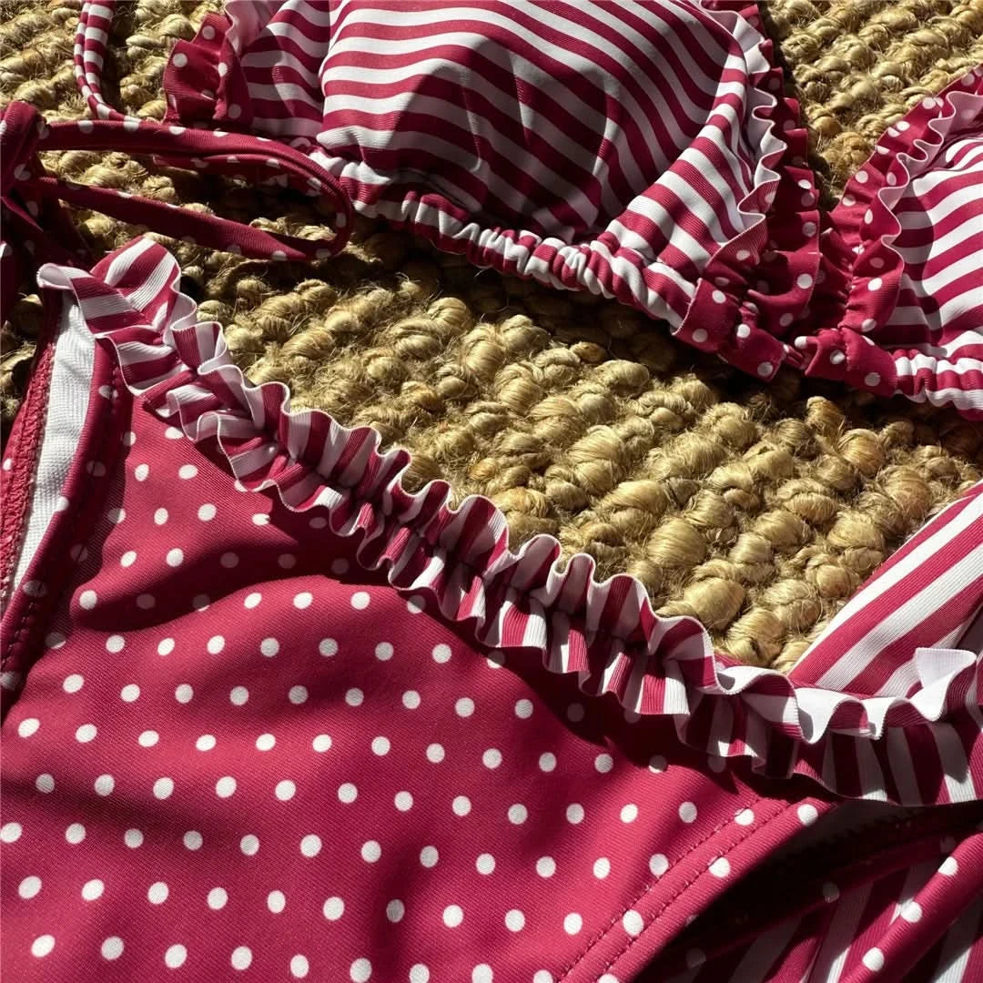 New Striped Polka Dot Halter Shorts Bikini Female Swimsuit Women Swimwear Three-pieces Bikini set Bather Bathing Suit Swim V6384 - M & M Global