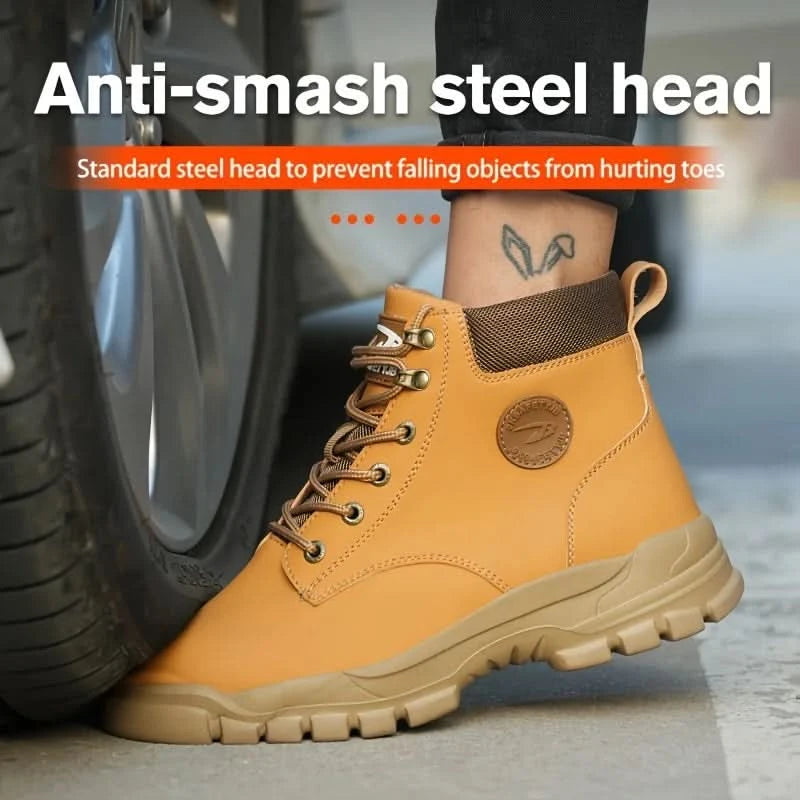 Mens Puncture-Proof Steel Toe Safety Boots Oil & Slip-Resistant Industrial Shoe Outdoor Work Shoes for Mechanics & Construction