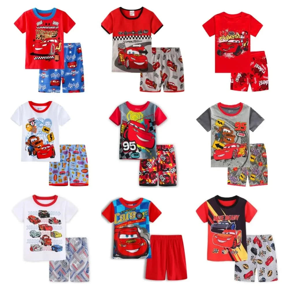 Summer Children Pajamas Set Short Sleeve T Shirt Shorts car Pyjamas Kids Boy Girls Pijamas lightning mcqueen Cartoon Sleepwear - M & M Global