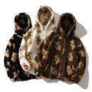Thickened Hooded Casual Sweatshirt Women's Plush Pocket Cartoon Bear Zipper Pocket Sweatshirt Comfortable Korean Style Long S...