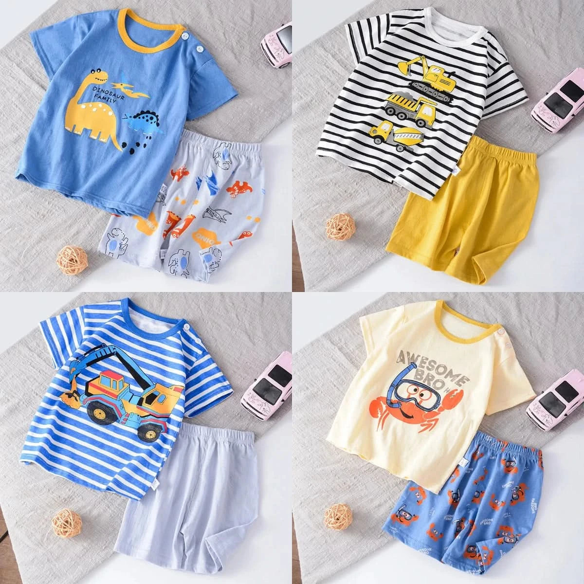 Short Sleeve Tshirt+Shorts New Style Round Neck Cute Print Tees 2 Piece Wear For Boys And Girls 2025 Summer Hot Selling Sets - M & M Global