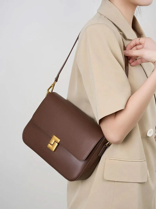 Genuine leather tofu bag large capacity high-end sense one-shoulder armpit commuting practical cowhide crossbody women's bag - M & M Global