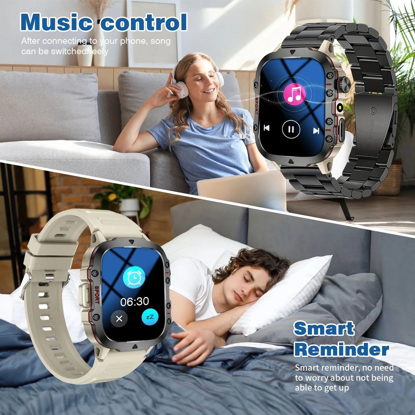 Smart watch, Bluetooth calling, message reminder, multi-sports mode, suitable for iPhone/Android phones