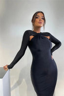 Mozision Hollow Out Sparkle Long Sleeve Maxi Dress For Women Glitter Vestidos Robe New Bodycon Shiny Night Club Party Long Dress - M & M Global