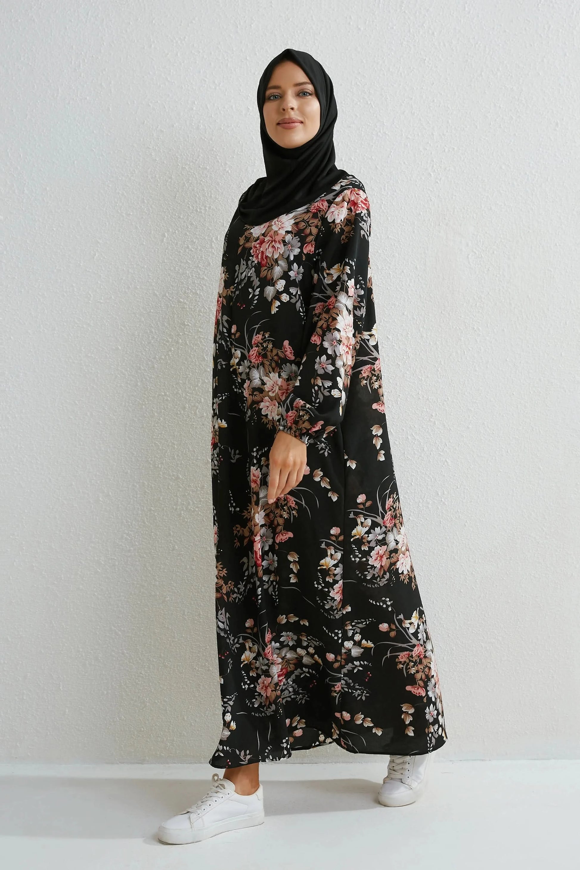 Muslim Dresses Women Maxi Dresses Mujer Vestidoes Female Loose Dresses Full Sleeve Printed Floral Casual Robe Long Dress - M & M Global