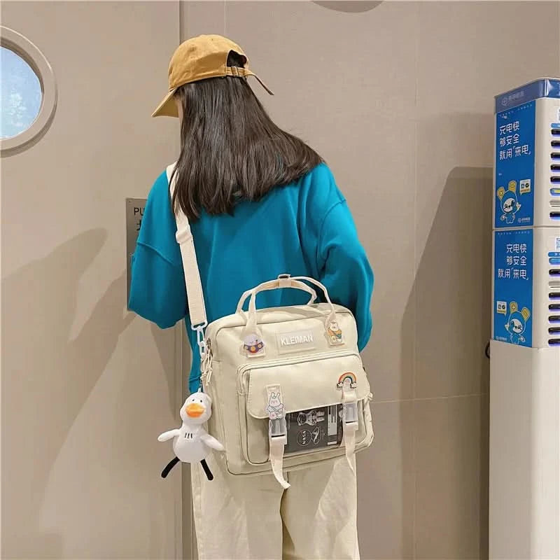 Japanese high-capacity single-shouldered slouch bag for schoolgirls, carry-on canvas messenger bag, Japan and South Korea - M & M Global