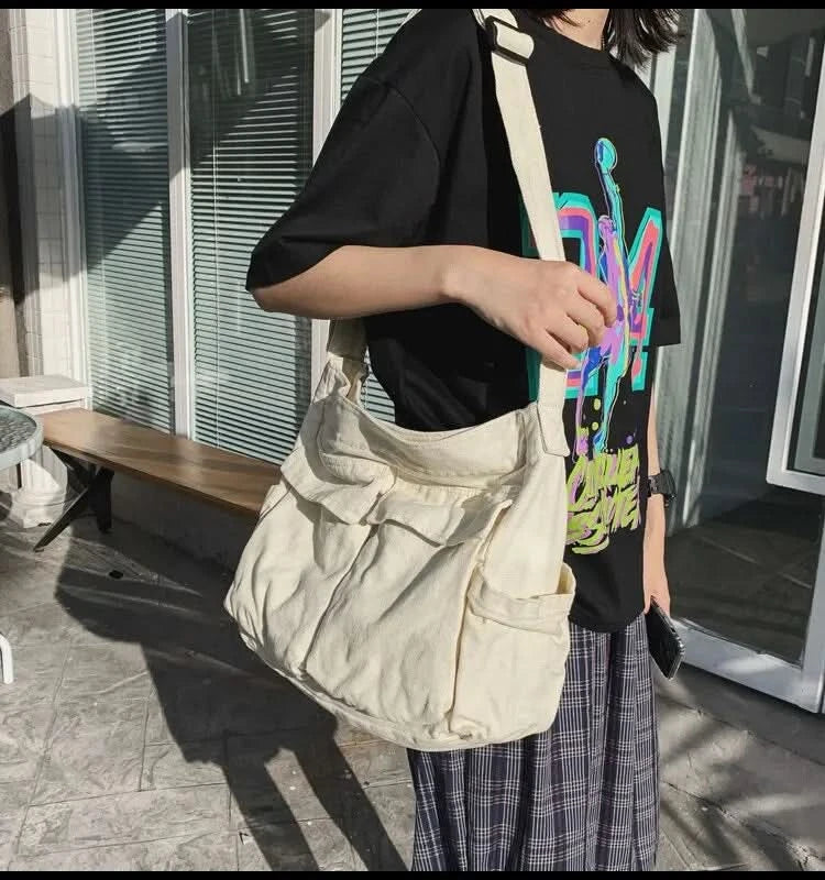 Women Vintage Handbag Canvas Teenager Shoulder Tote Bags Messenger Bags Ladies Casual Handbag Crossbody Purse - M & M Global