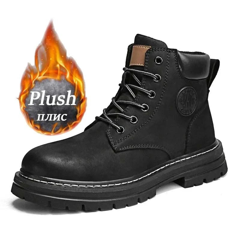 Boots Men High Top Boots High Quality Women Leather Shoes Fashion Outdoor Sneakers Men Lace Up Non-Slip Ankle Boots for Couple - M & M Global