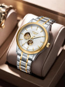 LONGLUX Men automatic mechanical watch elegant luxury watches waterproof skeleton business wholesale stainless steel gift watch - M & M Global
