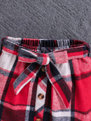Girls’ 3-Piece Red Top, Plaid Skirt & Hat Set
