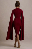 Mozision Cape Long Sleeve Sexy Midi Dress For Women Autumn Winter New Square Collar Back Slit Bodycon Club Party Long Dress - M & M Global