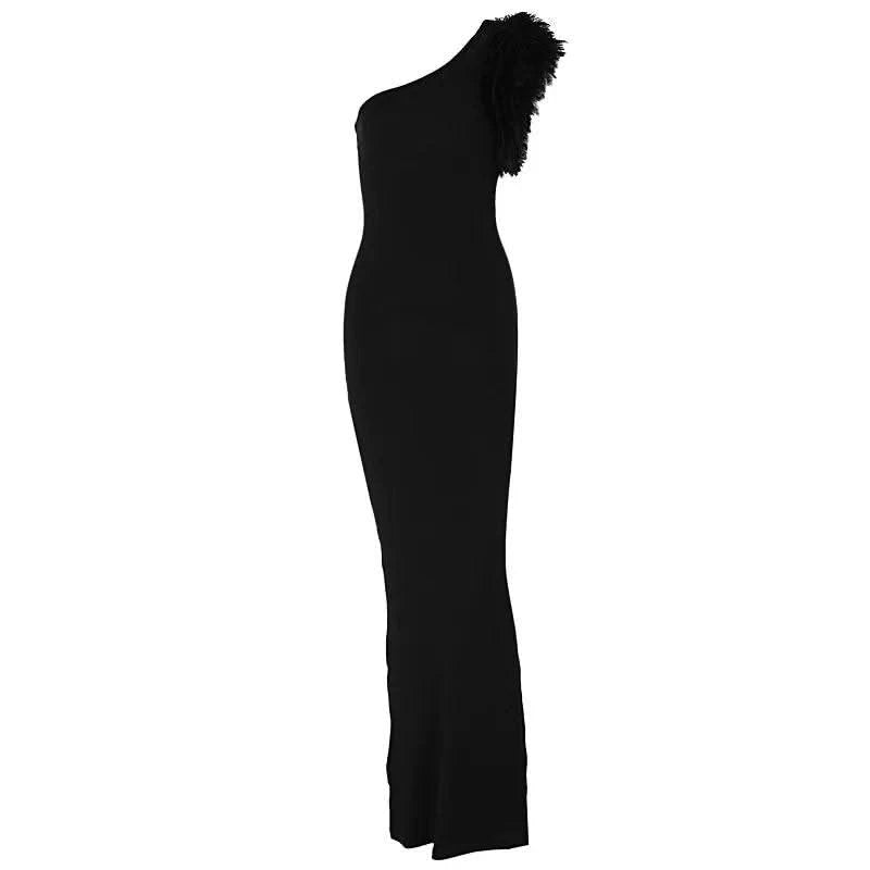 Dulzura Black Sleeveless One Shoulder Maxi Dress For Women Bodycon Sexy Party Elegant Long Dress Birthday Evening Outfit - M & M Global