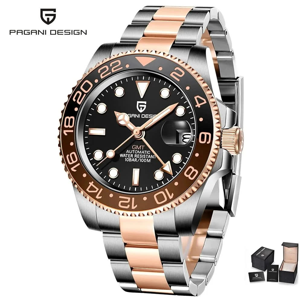 PAGANI DESIGN PD-1662 Luxury GMT Men Mechanical Wristwatch Sapphire Glass Stainless Steel 100M Waterproof Automatic Watches - M & M Global