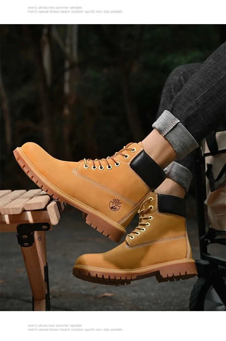 Boots Men High Top Boots High Quality Women Leather Shoes Fashion Outdoor Sneakers Men Lace Up Non-Slip Ankle Boots for Couple - M & M Global