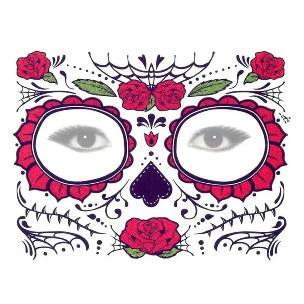 Day of The Dead Skull Face dress up Temporary Tattoo Stickers Pop Halloween Facial makeup Special Waterproof Face tattoo - M & M Global