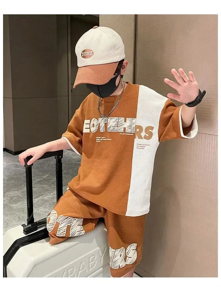 New Summer Teenagers Boys Clothing Sets Child Fashion Letter Top And Shorts 2Pcs Kids Tracksuit 4 5 6 7 8 9 10 11 12 13 14 Years - M & M Global