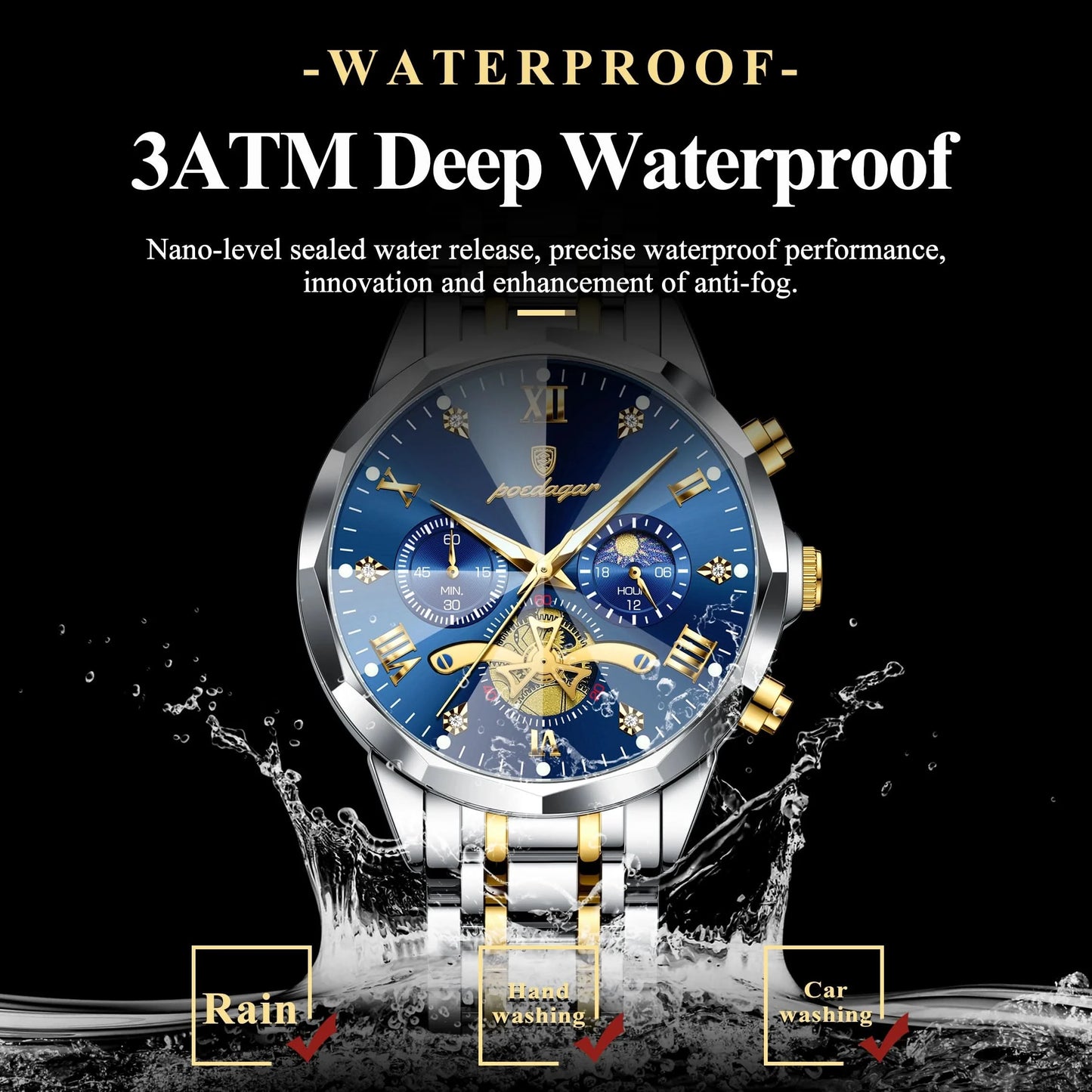 POEDAGAR Luxury Men Watch Top Original Waterproof Luminous Chronograph Man Wristwatch Stainless Steel Quartz Men's Watches Reloj - M & M Global
