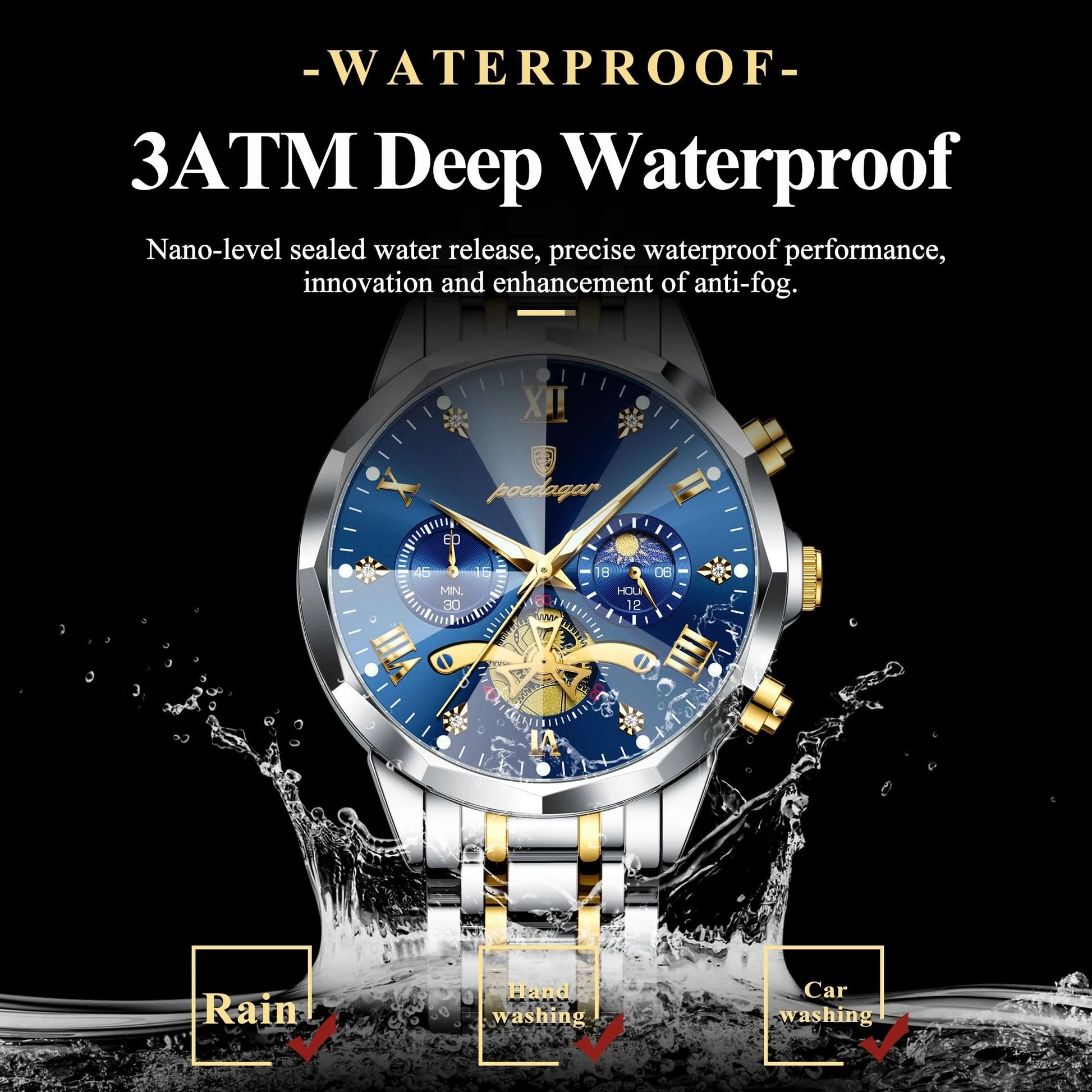 POEDAGAR Luxury Men Watch Top Original Waterproof Luminous Chronograph Man Wristwatch Stainless Steel Quartz Men's Watches Reloj - M & M Global