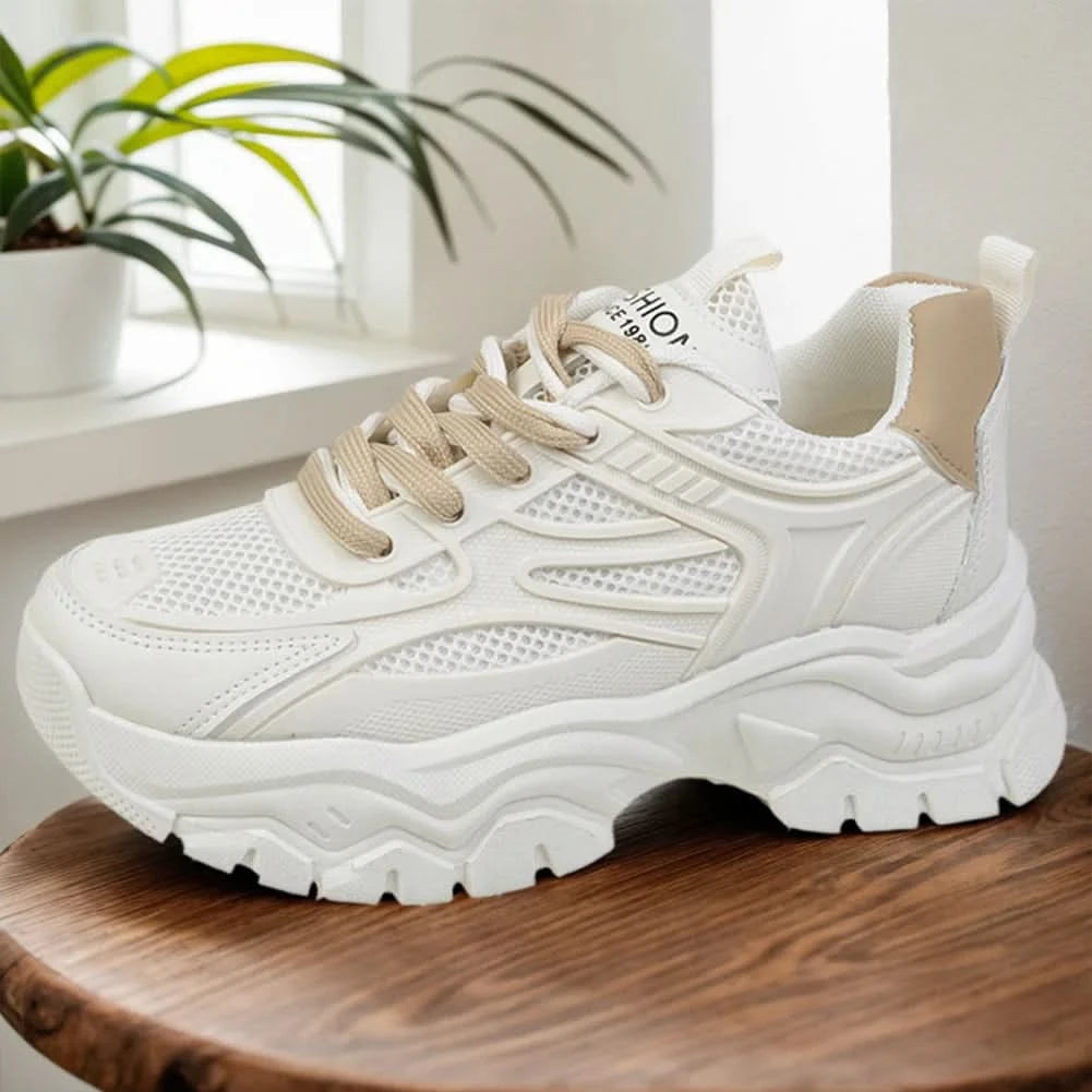 Chunky Fashion Sneakers Comfortable Casual Dad Shoes Lace-Up Walking Shoes Breathable Mesh for Women - M & M Global