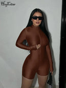 Hugcitar Solid Turtleneck Long Sleeve Zip Up Sexy Slim Skinny One Piece Playsuit 2024 Fall Women Fashion Streetwear Party Romper - M & M Global