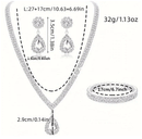 4 Pieces Luxurious Jewelry Set Exquisite Rhinestone Pendant Elegant Women's Crystal Silver Plated Necklace Earrings Bracelet Set - M & M Global