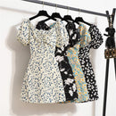 Women Mini Dresses Summer Fashion Female Vestidos Print Floral Chiffon Dresses Shirring Pleated Short Puffy Sleeve Casual Dress - M & M Global