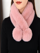 1pc Plush Cross Scarf Faux Rabbit Fur Thickened Plush Ball Thermal Scarf Thick Winter Women Neck Warmer Collar Neckerchief