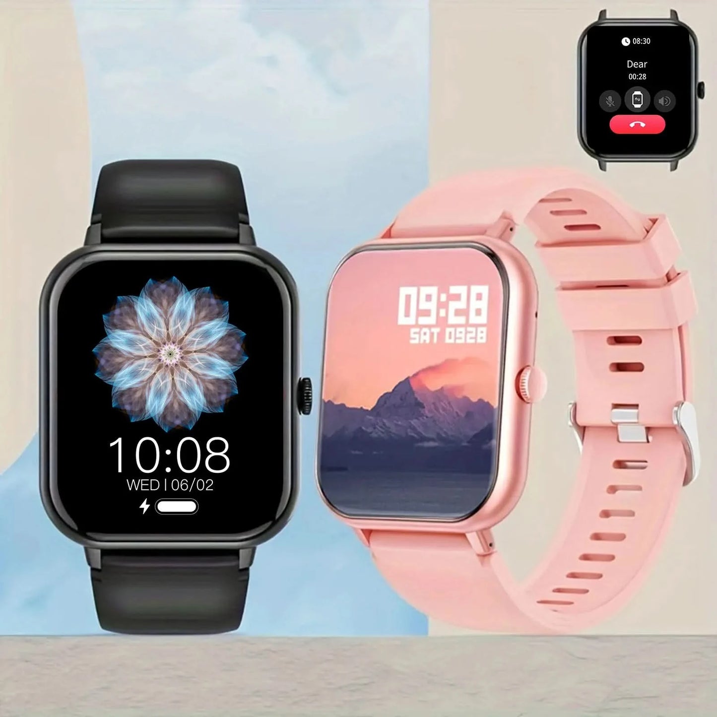 Smart watch, multi-sport mode, call reminder, message reminder, custom wallpaper, compatible with iPhone/Android