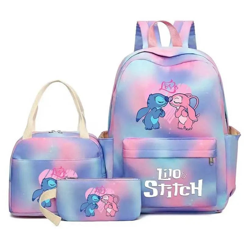 3Pcs Lilo Stitch Colorful Backpack Set With Tote and Pouch Large Capacity Lightweight And Breathable Outdoor Knapsack - M & M Global