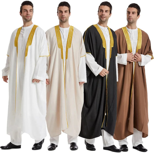Muslim Arab Men Thobe Thawb Caftan Eid Jubba Thobe Mens Cardigan Abaya Long Dress Ramadan Robe Saudi Arab Musulman Caftan Dubai - M & M Global