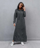 Autumn and Winter New Loose Size Knitted Hooded Long Dress Plush Casual Fashion Dress Large Pocket Skirt Women's Wear - M & M Global