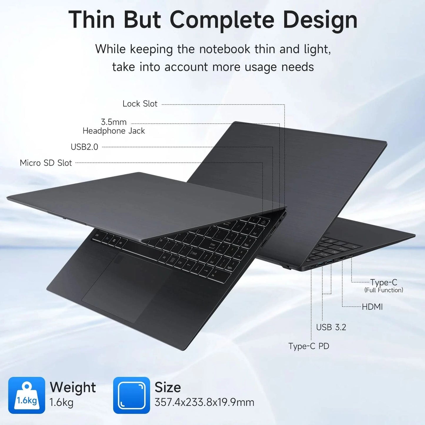 15.6 Inch Business Laptop Notebook PC CPU N5095 16GB RAM 1TB SSD Storage Windows 11 Fingerprint Recognition Backlit Keyboard