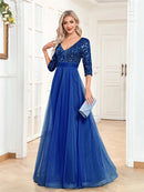 Luxury Floor Length V-Neck Evening Dress 2025 Women Elegant Party Maxi Dress Sequin Short Sleeves Prom Cocktail Gown
