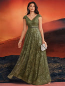 New Luxury V-Neck Beading Green Sequins Evening Dresses Elegant Long Women V-back Wedding Party Long Prom Cocktail  Gowns