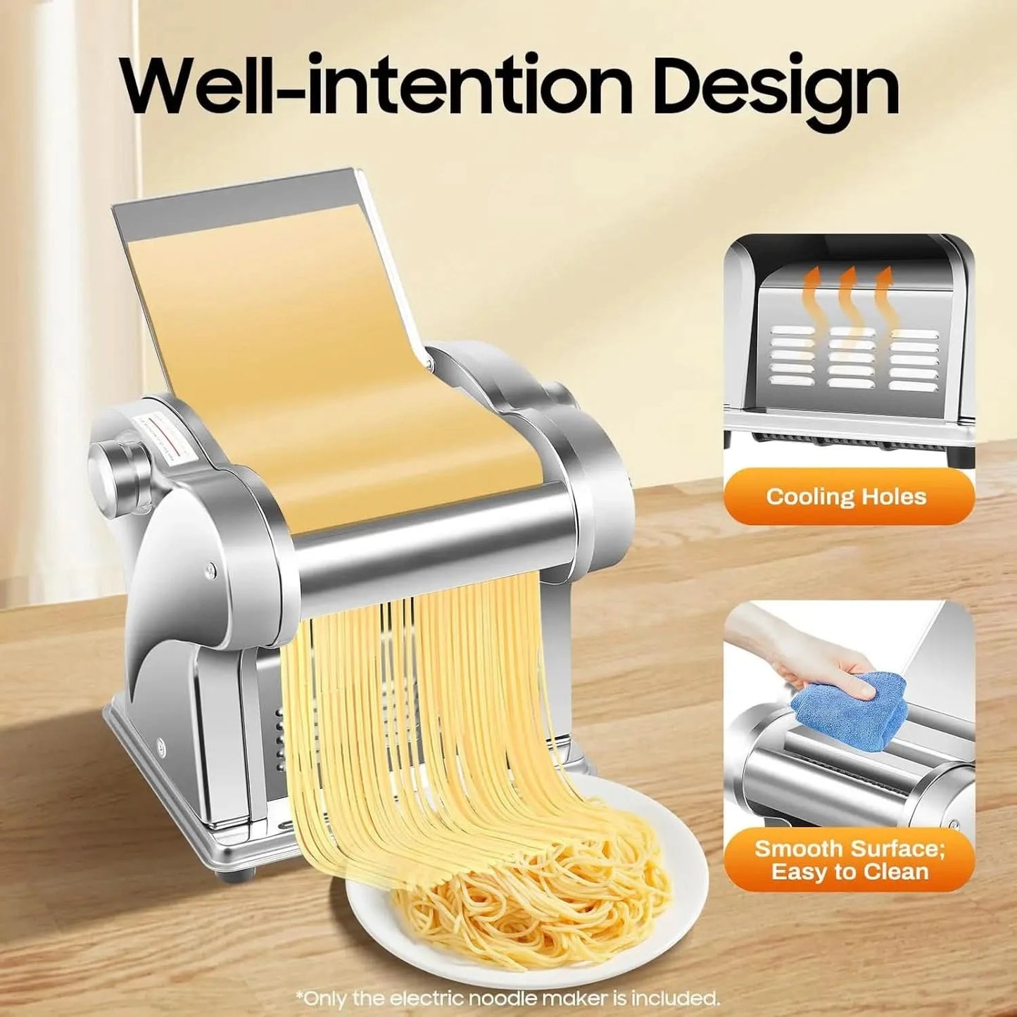 Electric Pasta Maker Machine, 135W Spaghetti Roller Noodle Pressing Machine, 410 Stainless Steel Electric Noodle Maker, for Brea - M & M Global