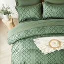 Tufted Boho Comforter Set - Farmhouse Shabby Chic Embroidery Bed Set, Soft Jacquard Comforter, Queen, King