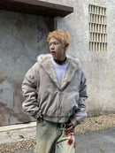 2025 Y2k American new Jacket  Retro Woolen Collar Hoodeds Cotton Plush Men Street Hip Hop Gothic Harajuku Oversize Jacket Coat