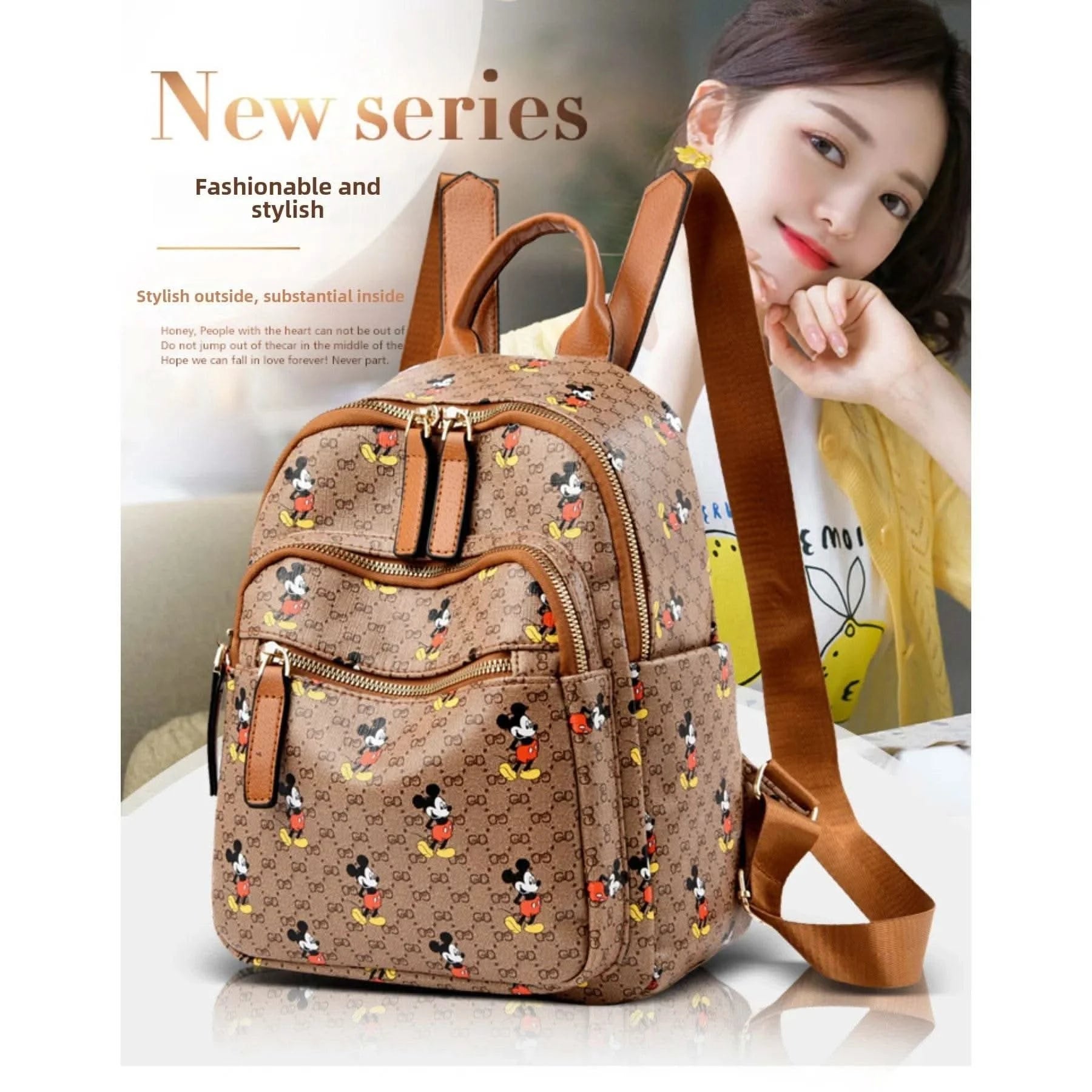 Disney Ladies Backpack Trendy Women's Tote 2025 Mickey Multifunctional Fashion Knapsack Joker Large Capacity Travel Backpack New - M & M Global
